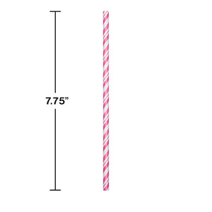 Candy Pink Striped Paper Straws, 24 ct Party Decoration