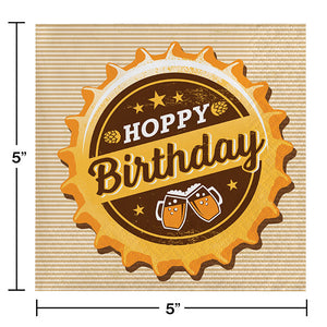 Cheers And Beers Beverage Napkins, Hoppy Birthday, 16 ct Party Decoration