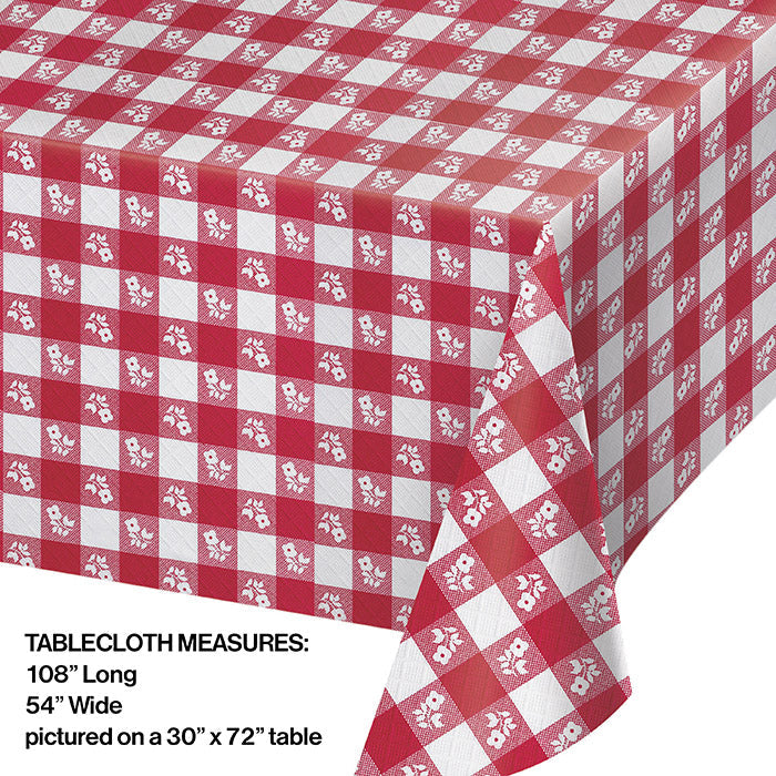 12ct Bulk Red Gingham 54" x 108" Plastic Table Covers
