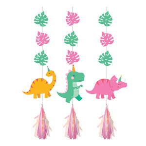 Girl Dino Party Hanging Cutouts W/ Tassles, Iridescent 3ct by Creative Converting