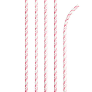 Bulk 144ct Classic Pink and White Striped Flex Paper Straws 