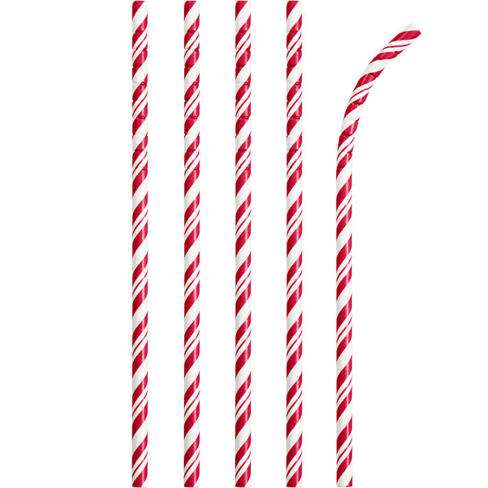Bulk 144ct Classic Red and White Striped Flex Paper Straws 