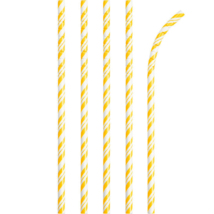 Bulk 144ct School Bus Yellow and White Striped Flex Paper Straws 