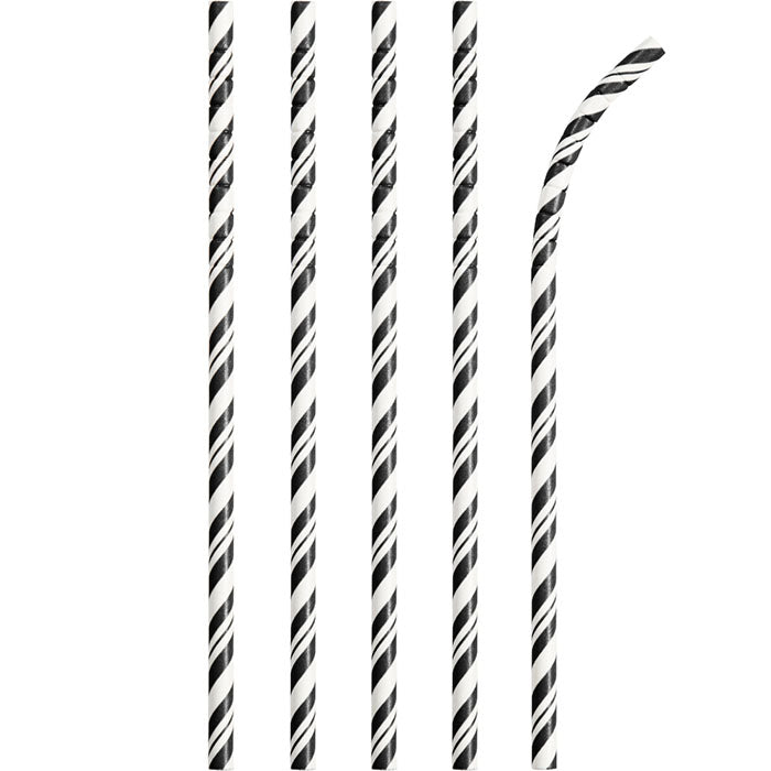 Bulk 144ct Black and White Striped Flex Paper Straws 
