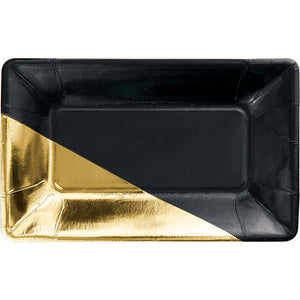 Bulk 48ct Black and Gold Foil Rectangular Appetizer Plates by Elise 