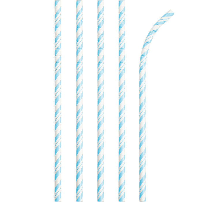 Bulk 144ct Pastel Blue and White Striped Flex Paper Straws 