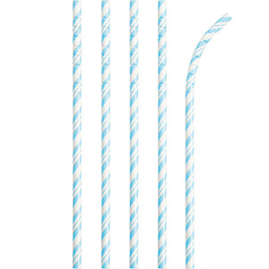 Bulk 144ct Pastel Blue and White Striped Flex Paper Straws 