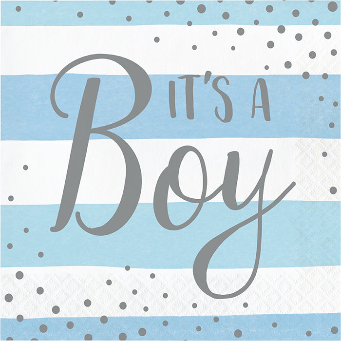 192ct Bulk Blue and Silver Celebration It's a Boy Luncheon Napkins