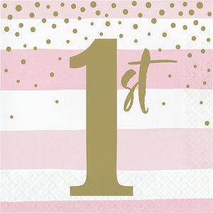 Pink Gold Celebration Luncheon Napkin, 1St Birthday 16ct by Creative Converting