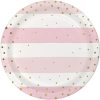 96ct Bulk Pink and Gold Celebration Dessert Plates