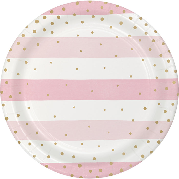 96ct Bulk Pink and Gold Celebration Dinner Plates