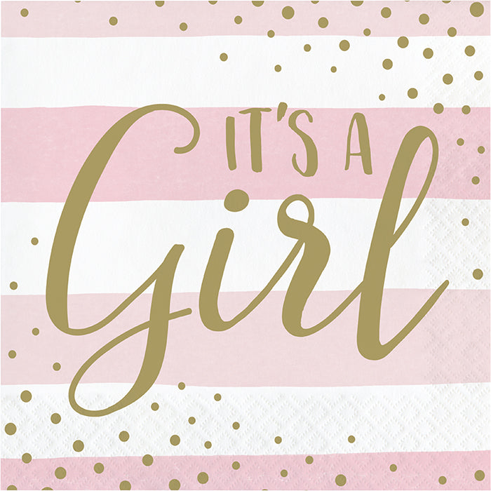 192ct Bulk Pink and Gold Celebration It's a Girl Luncheon Napkins