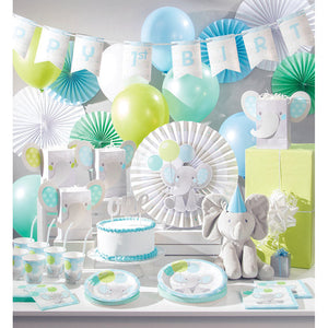 Enchanting Elephants Boy Centerpiece Paper Fan W/ Cutout Party Supplies
