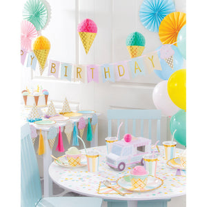 Ice Cream Party Tassle Banner W/ Ribbon, Foil Party Supplies