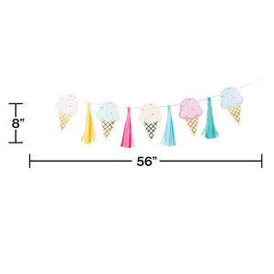 Ice Cream Party Tassle Banner W/ Ribbon, Foil Party Decoration