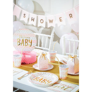 12ct Bulk Pink and Gold Celebration Baby Shower Banners