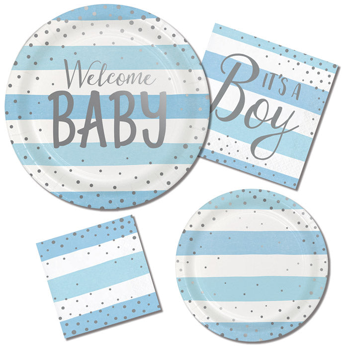 192ct Bulk Blue and Silver Celebration It's a Boy Luncheon Napkins