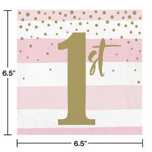 Pink Gold Celebration Luncheon Napkin, 1St Birthday 16ct Party Decoration