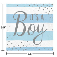 192ct Bulk Blue and Silver Celebration It's a Boy Luncheon Napkins