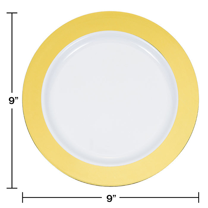 120ct Bulk Gold Rim Plastic Dinner Plates