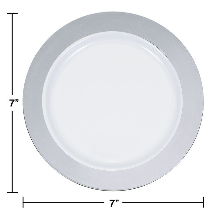 120ct Bulk Silver Rim Plastic Dessert Plates
