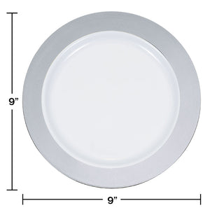 120ct Bulk Silver Rim Plastic Dinner Plates