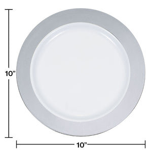 10.25" Silver Rim Plastic Plate 10ct Party Decoration