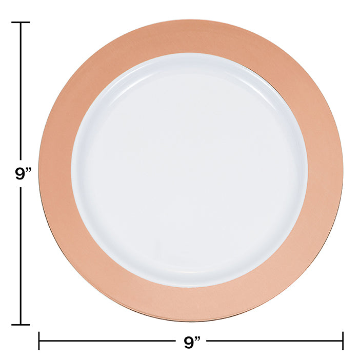 120ct Bulk Rose Gold Rim Plastic Dinner Plates