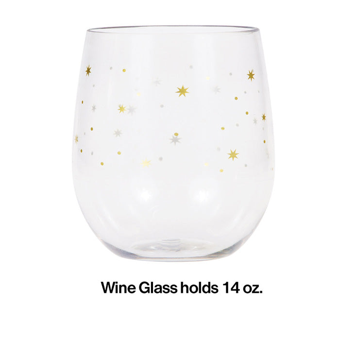 6ct Bulk Gold Stars 14 oz Plastic Stemless Wine Glasses by Elise
