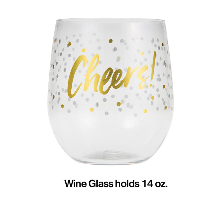 6ct Bulk Cheers 14 oz Plastic Stemless Wine Glasses by Elise