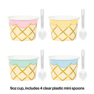 Ice Cream Party Treat Cups With Spoons, Foil 8ct Party Decoration