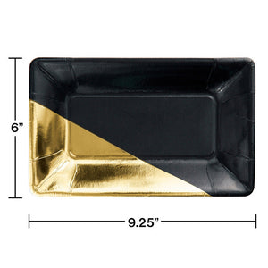 Black And Gold Foil Rectangular Paper Plates By Elise, 8 ct Party Decoration
