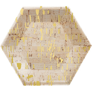 48ct Bulk Gold and Cork Hexagon Foil Dessert Plates by Elise