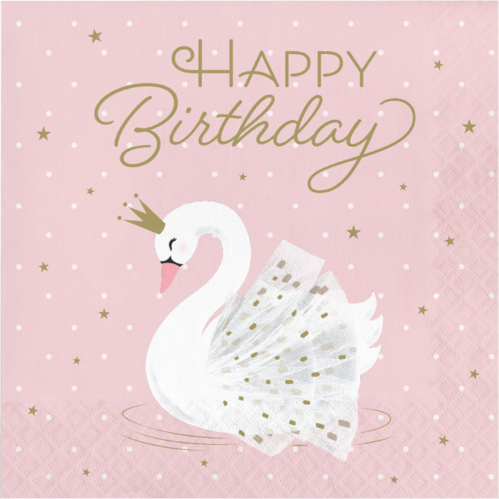 192ct Bulk Stylish Swan Happy Birthday Luncheon Napkins by Creative Converting