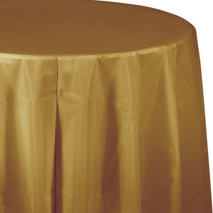 Bulk 12ct Glittering Gold Round Plastic 82 inch Table Covers 