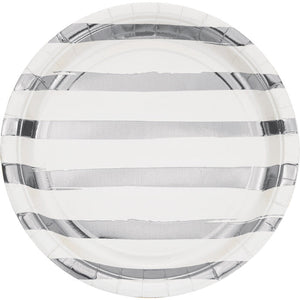 White And Silver Foil Striped Paper Plates, 8 ct by Creative Converting