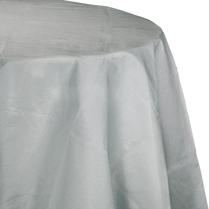 Shimmering Silver Tablecover, Octy Round 82" Polylined Tissue by Creative Converting
