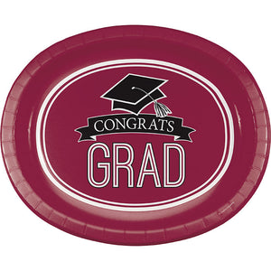 Graduation School Spirit Burgundy Red Oval Platters, 10" X 12", 8 ct by Creative Converting