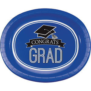 Graduation School Spirit Blue Oval Platters, 10" X 12", 8 ct by Creative Converting