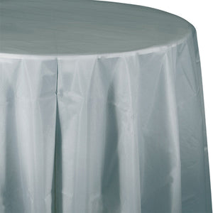 Bulk 12ct Shimmering Silver Round Plastic 82 inch Table Covers 