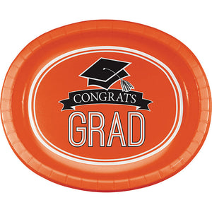 Graduation School Spirit Orange Oval Platters, 10" X 12", 8 ct by Creative Converting