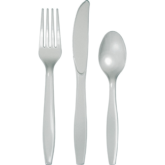 Bulk 288ct Shimmering Silver Assorted Plastic Cutlery 