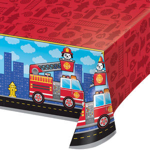 Flaming Fire Truck Plastic Tablecover All Over Print, 54" X 102" by Creative Converting