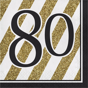 Black And Gold 80th Birthday Napkins, 16 ct by Creative Converting