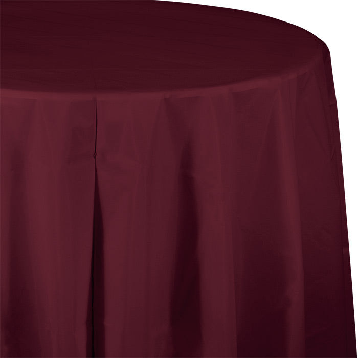 Bulk 12ct Burgundy Round Plastic 82 inch Table Covers 