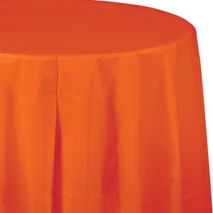 Bulk 12ct Sunkissed Orange Round Plastic 82 inch Table Covers 