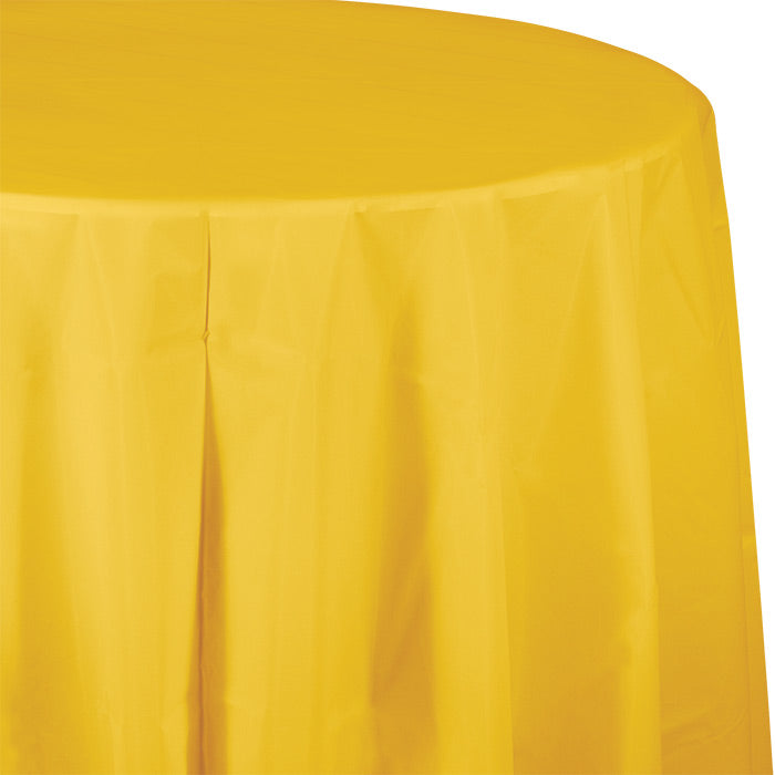 Bulk 12ct School Bus Yellow Round Plastic 82 inch Table Covers 