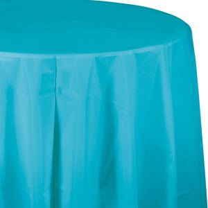 Bulk 12ct Bermuda Blue Round 82 inch Plastic Table Covers 
