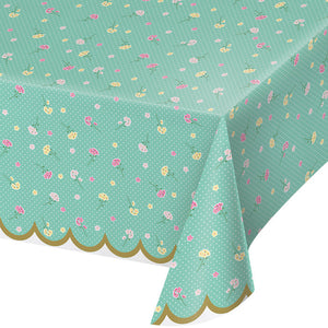 Floral Tea Party Plastic Tablecover All Over Print, 54" X 102" by Creative Converting