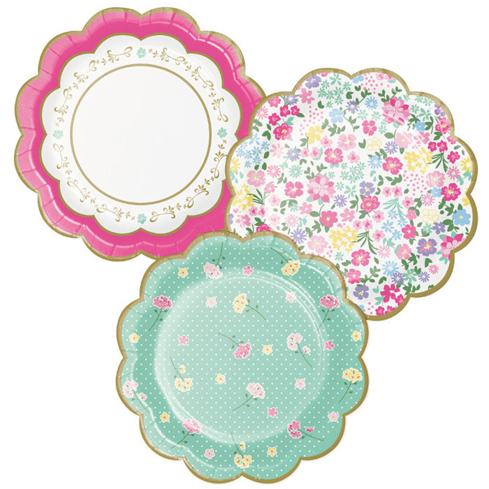 96ct Bulk Floral Tea Party Scalloped Dessert Plates by Creative Converting